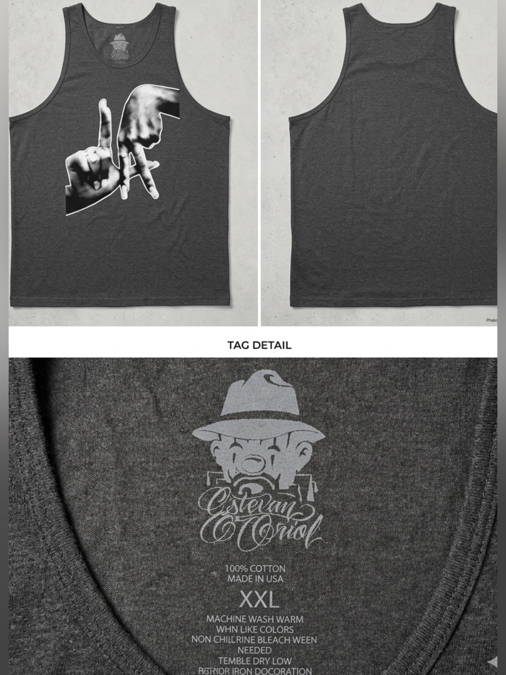 Charcoal Graphic Tank with White Hand Print